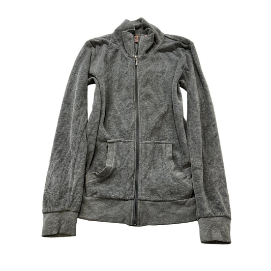 Juicy Couture Women's Gray Velour Zip-Up Track Jacket Loungewear Pockets Size M