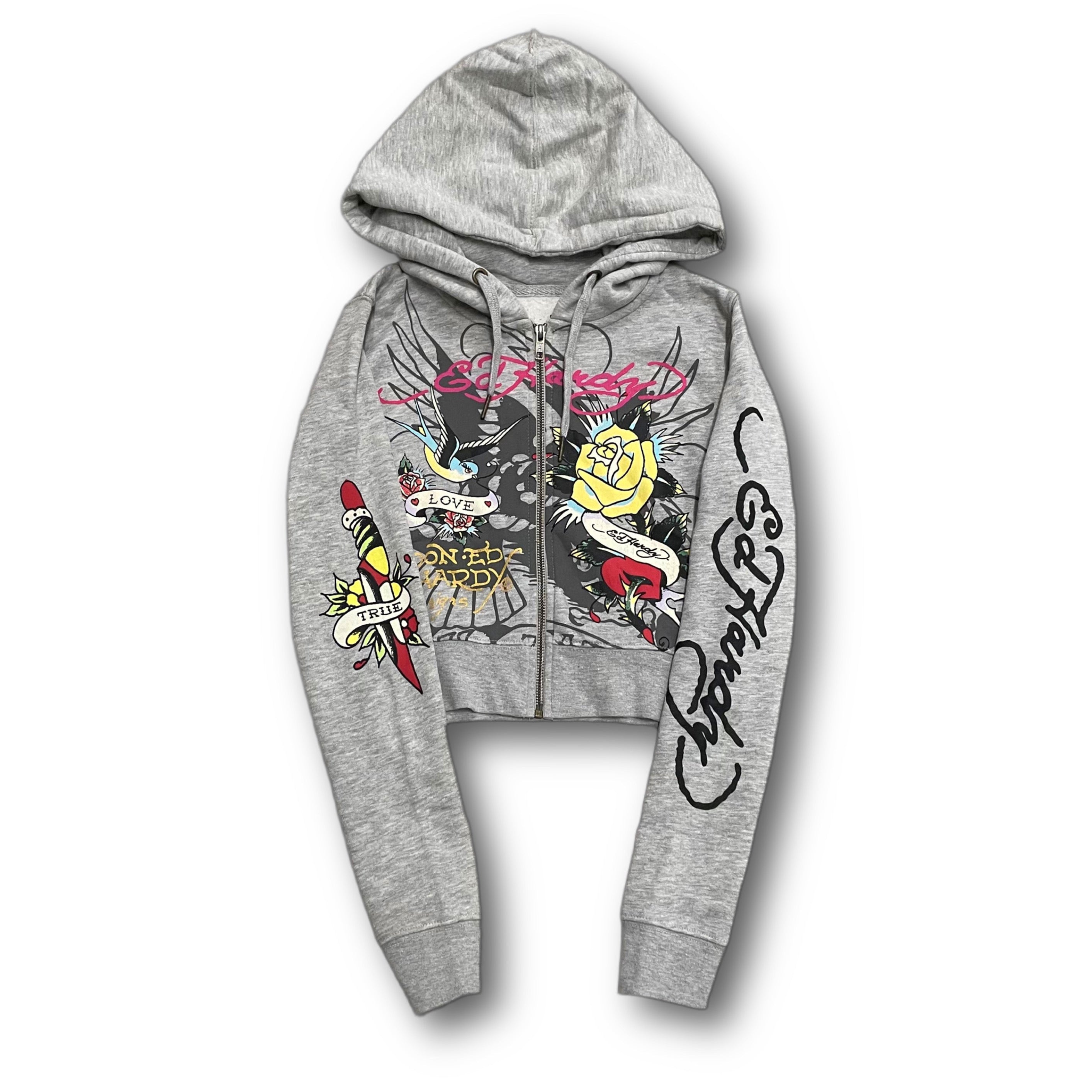 ED HARDY “BRAVE EAGLE” GREY CROPPED HOODIE
