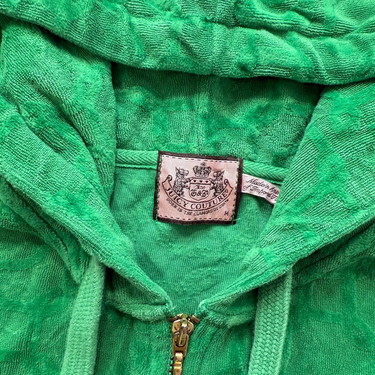 Juicy Couture Women's Kelly Green Velour Zip Up Hoodie Kangaroo Pockets Size M