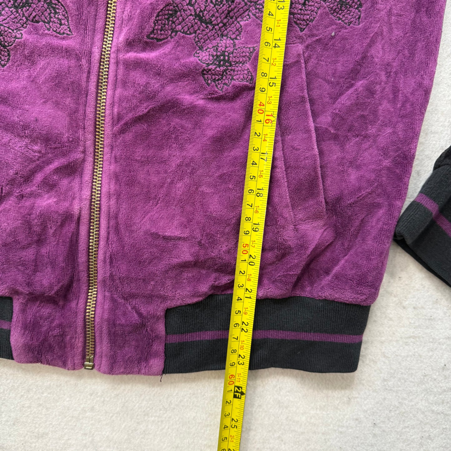 Juicy Couture Plum Black Velour Tracksuit Set Zip Up Hoodie & Flared Pant Size S