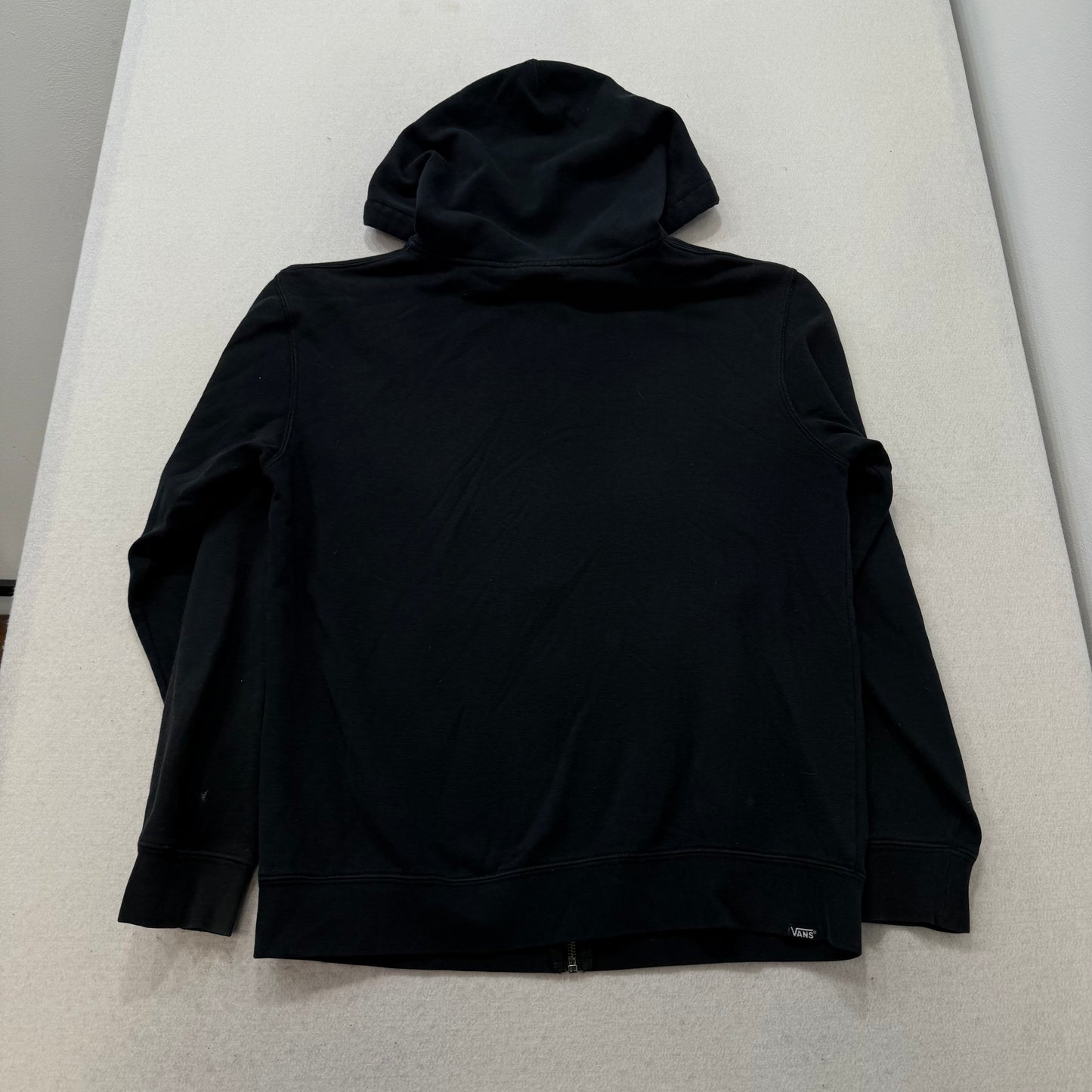 Vans Men's Black Cotton Blend Full Zip Hoodie Split Kangaroo Pockets Logo Size M