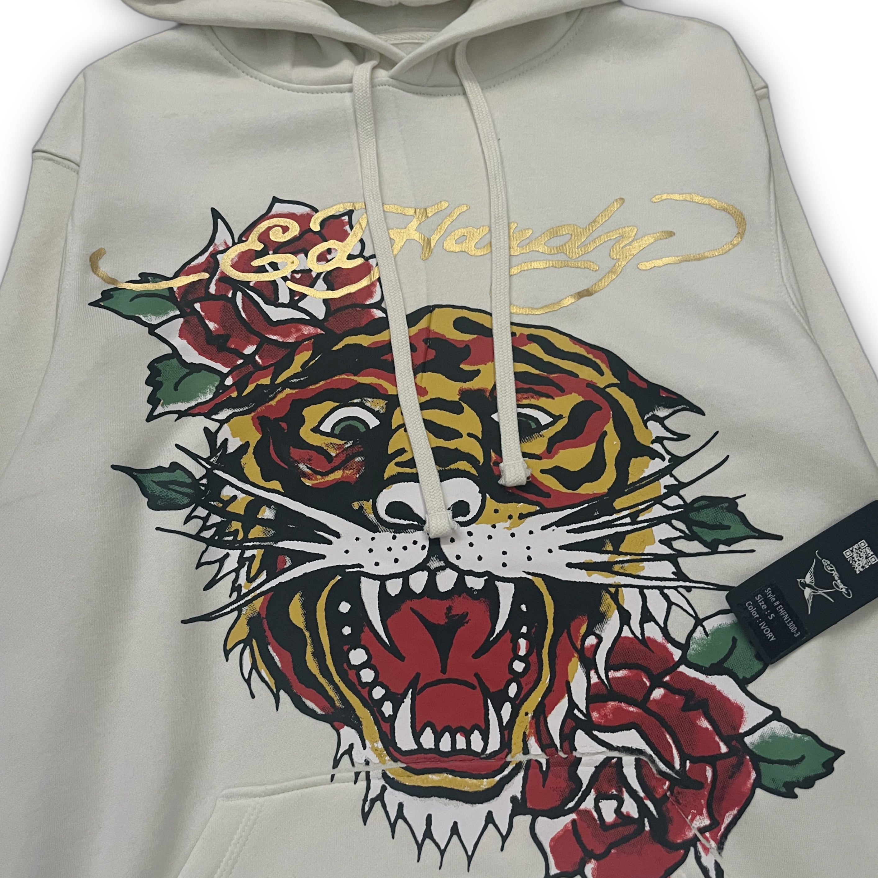 Ed Hardy “retro tiger” ivory hoodie