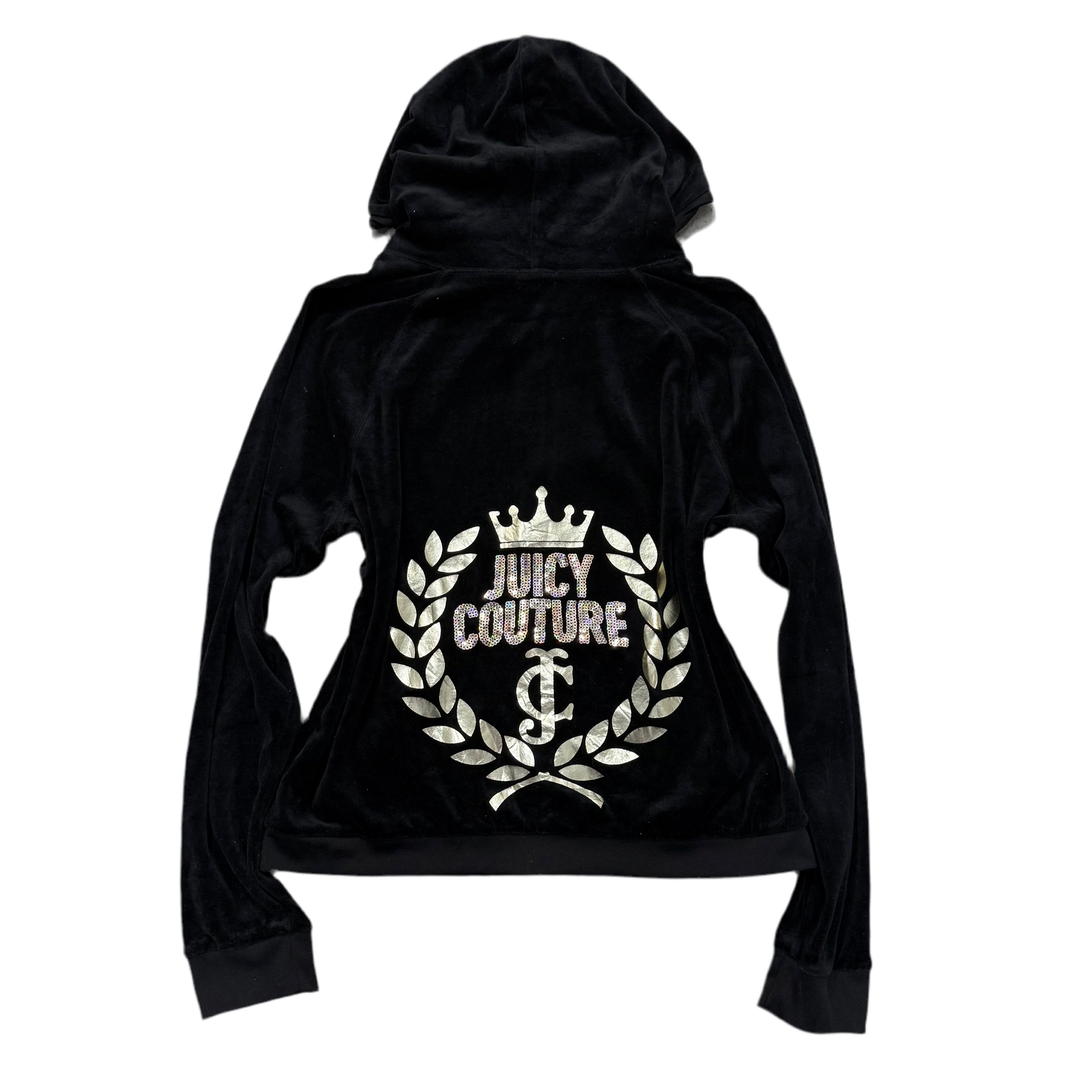 Black Velour Juicy Couture Hoodie w/ RARE EMBLEM DESIGN