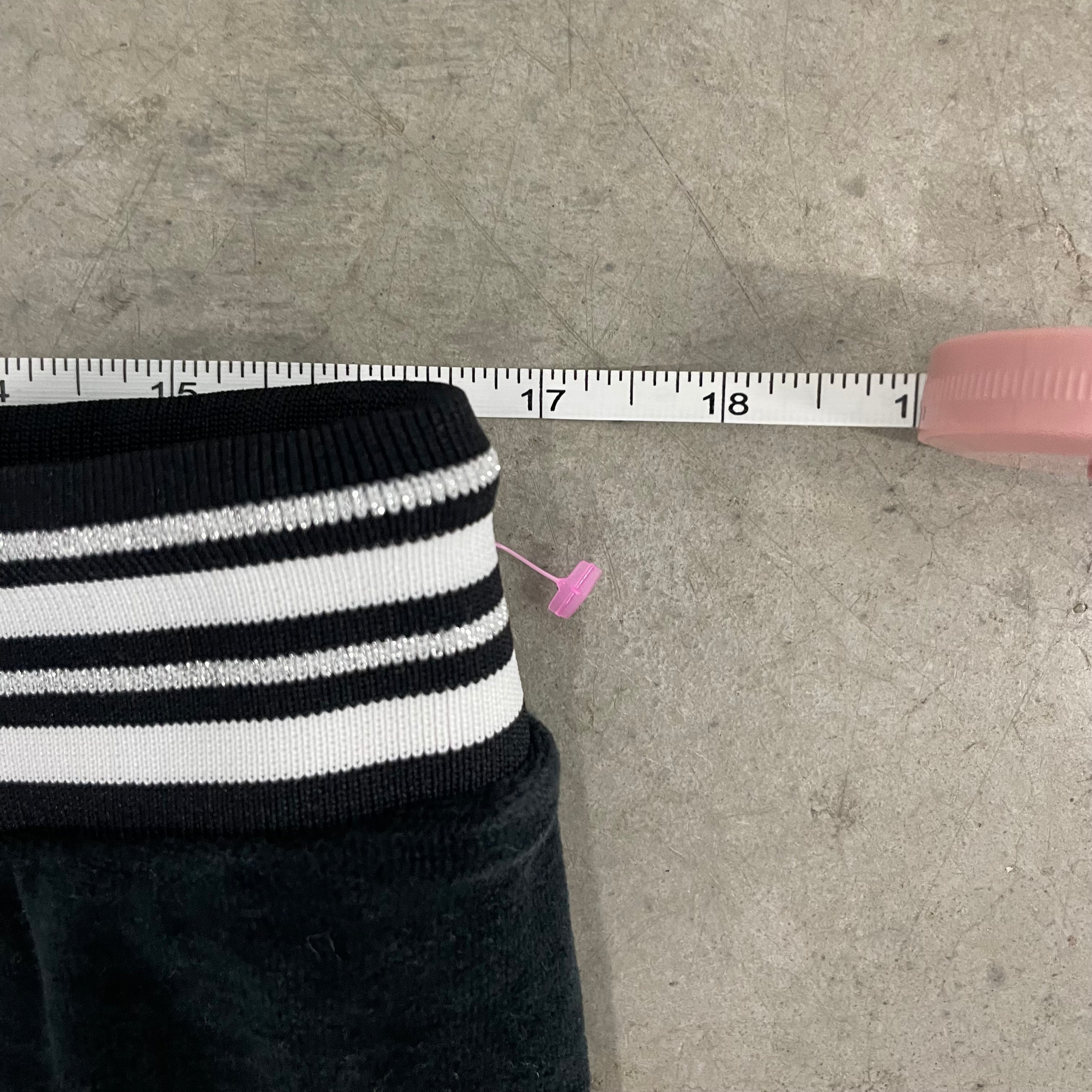 Vintage Juicy Couture Black Velour Flared Pants with Striped Waistband Size L