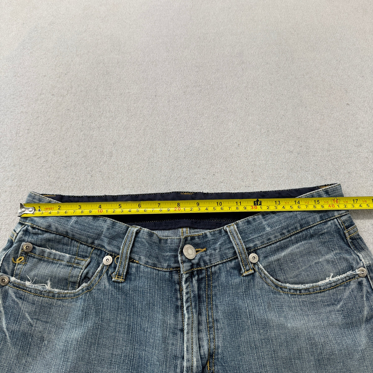 Seven7 Premium Womens Blue Bootcut Jeans Embroidered Pockets Distressed Hem - 34
