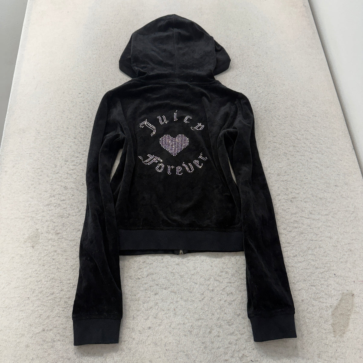 Juicy Couture Forever 21 Women's Black Velour Zip Up Hoodie Rhinestones Size L