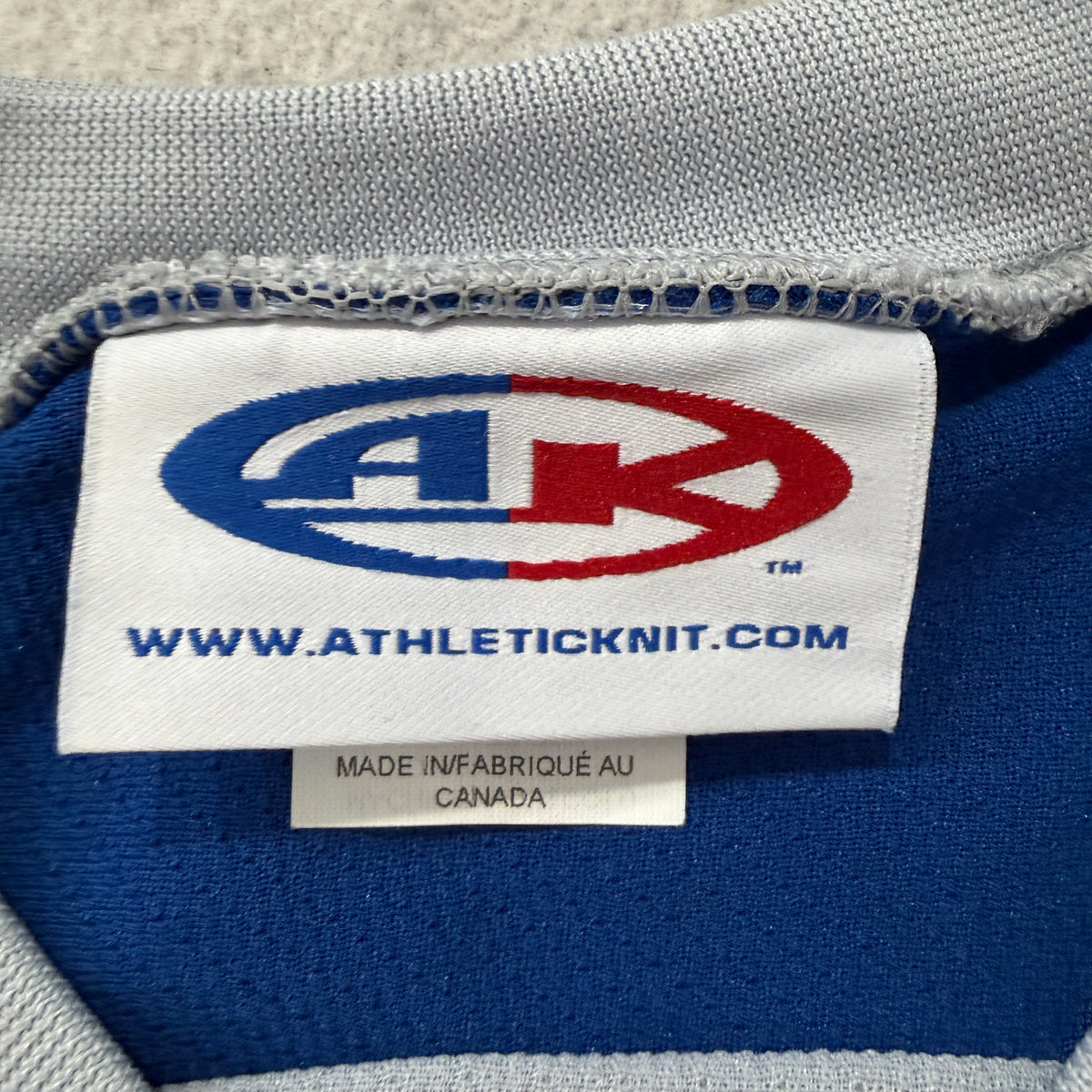 Athletic Knit White Blue Hockey Jersey Size L photo 3