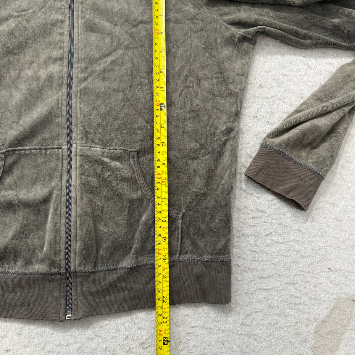 Vintage Juicy Couture Women's Taupe Green Velour Zip-Up Hoodie Loungewear Size L