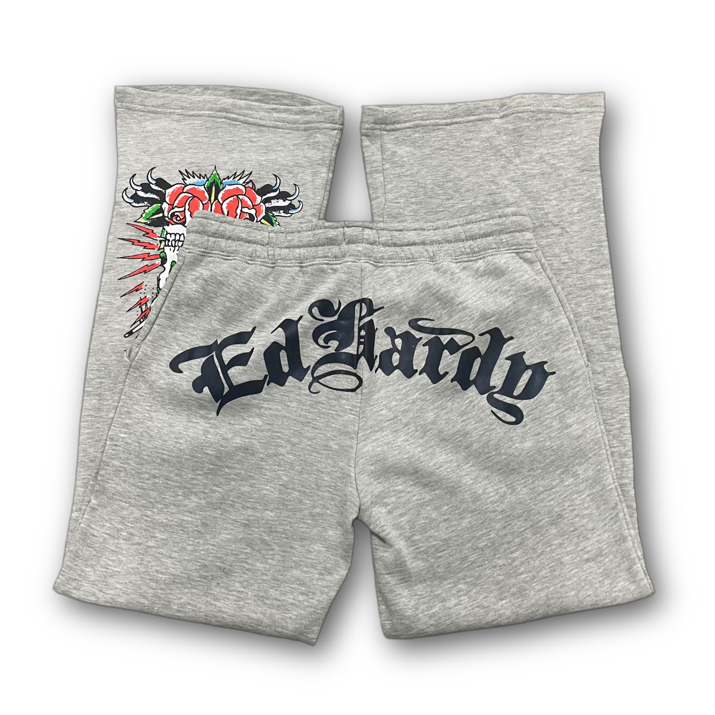 ED HARDY “Heart Of Roses” GREY FLARED PANTS