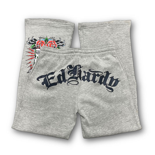 ED HARDY “Heart Of Roses” GREY FLARED PANTS - Clean Curriculums 