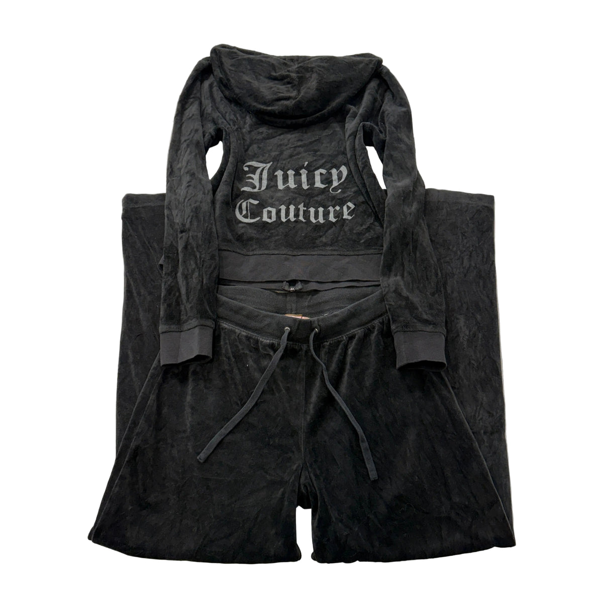 Juicy Couture Women's Black Velour Tracksuit Set Hoodie & Flare Pant Size M