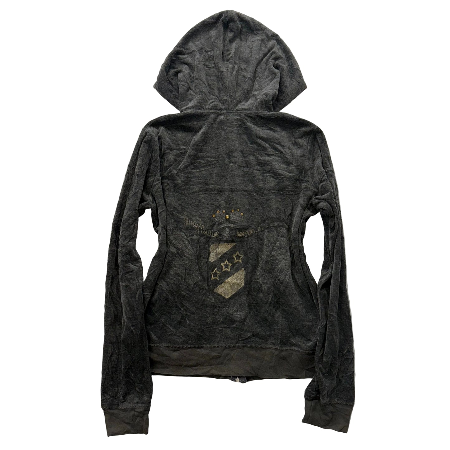 Juicy Couture Women's Dark Charcoal Zip Up Hoodie Studded Pocket Graphic Size XL