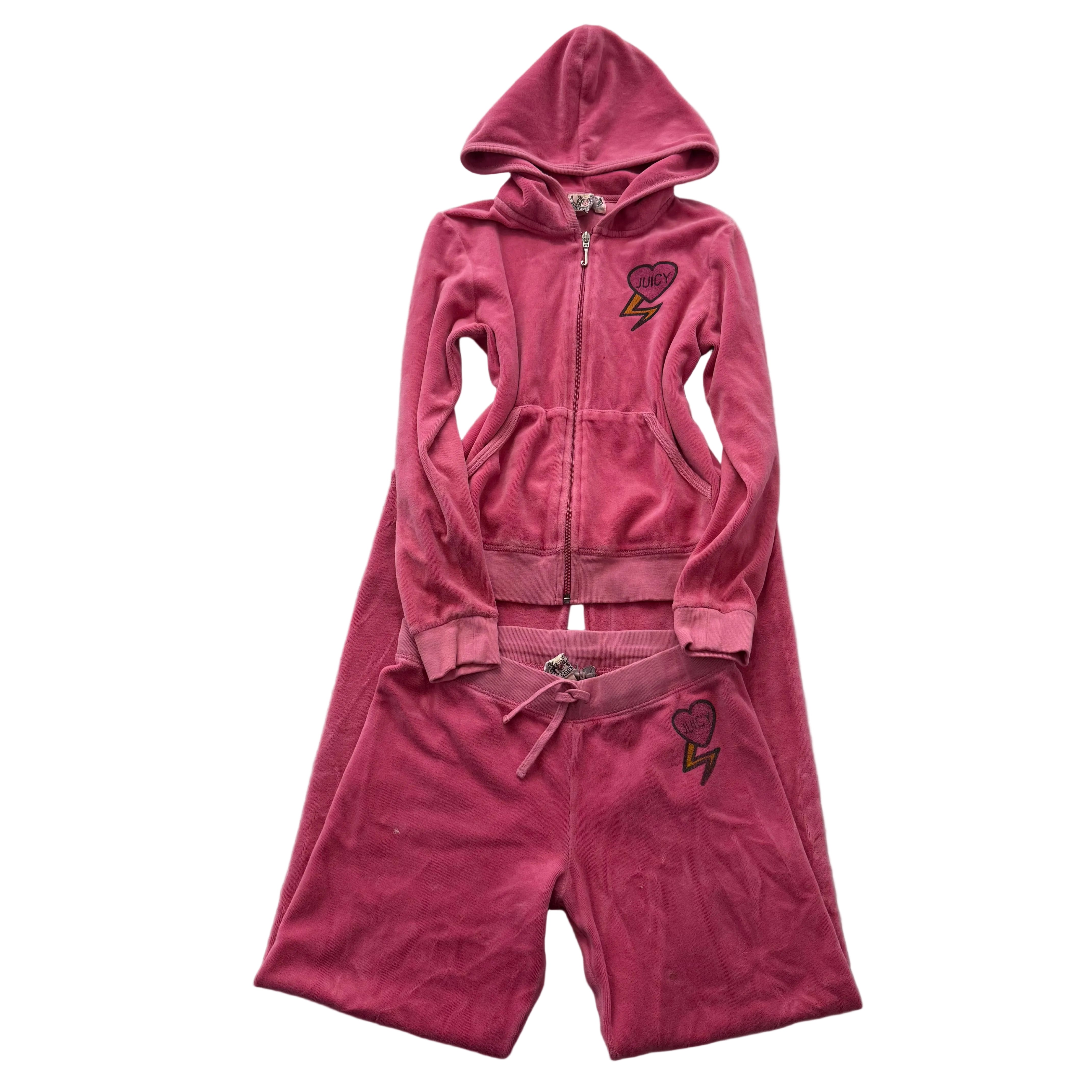 2003 Juicy Couture “Couture Struck” Pink Tracksuit Set Hoodie & Pant Y2k Size 10