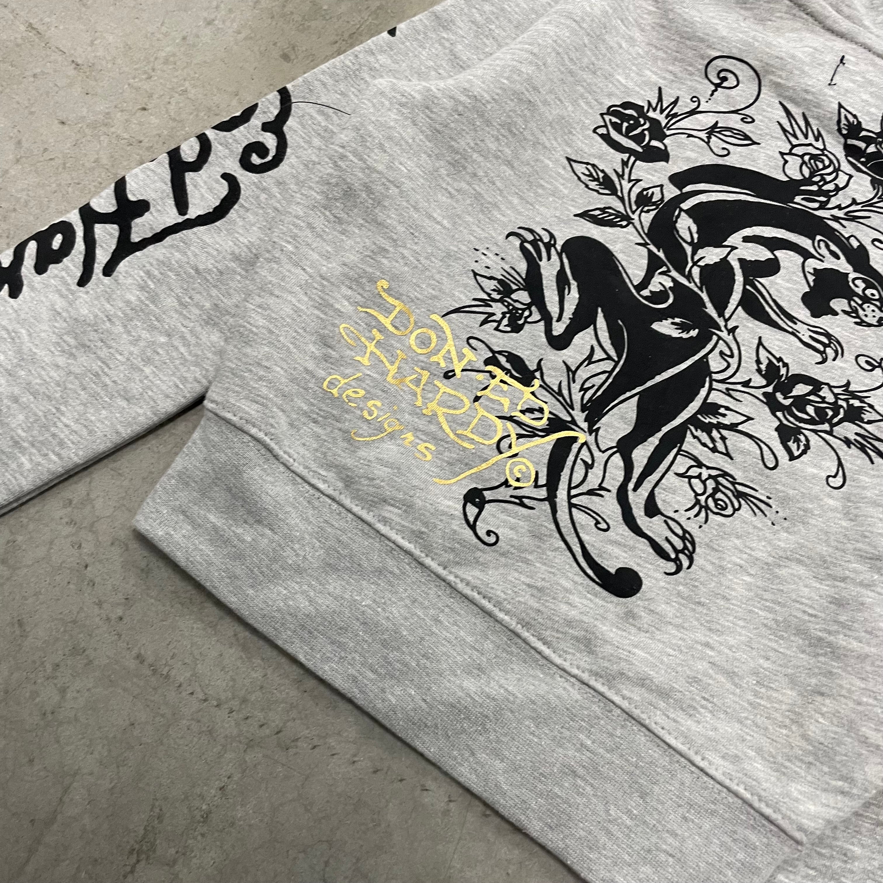 ED HARDY “Heart Roses” GREY CROPPED ZIP UP HOODIE