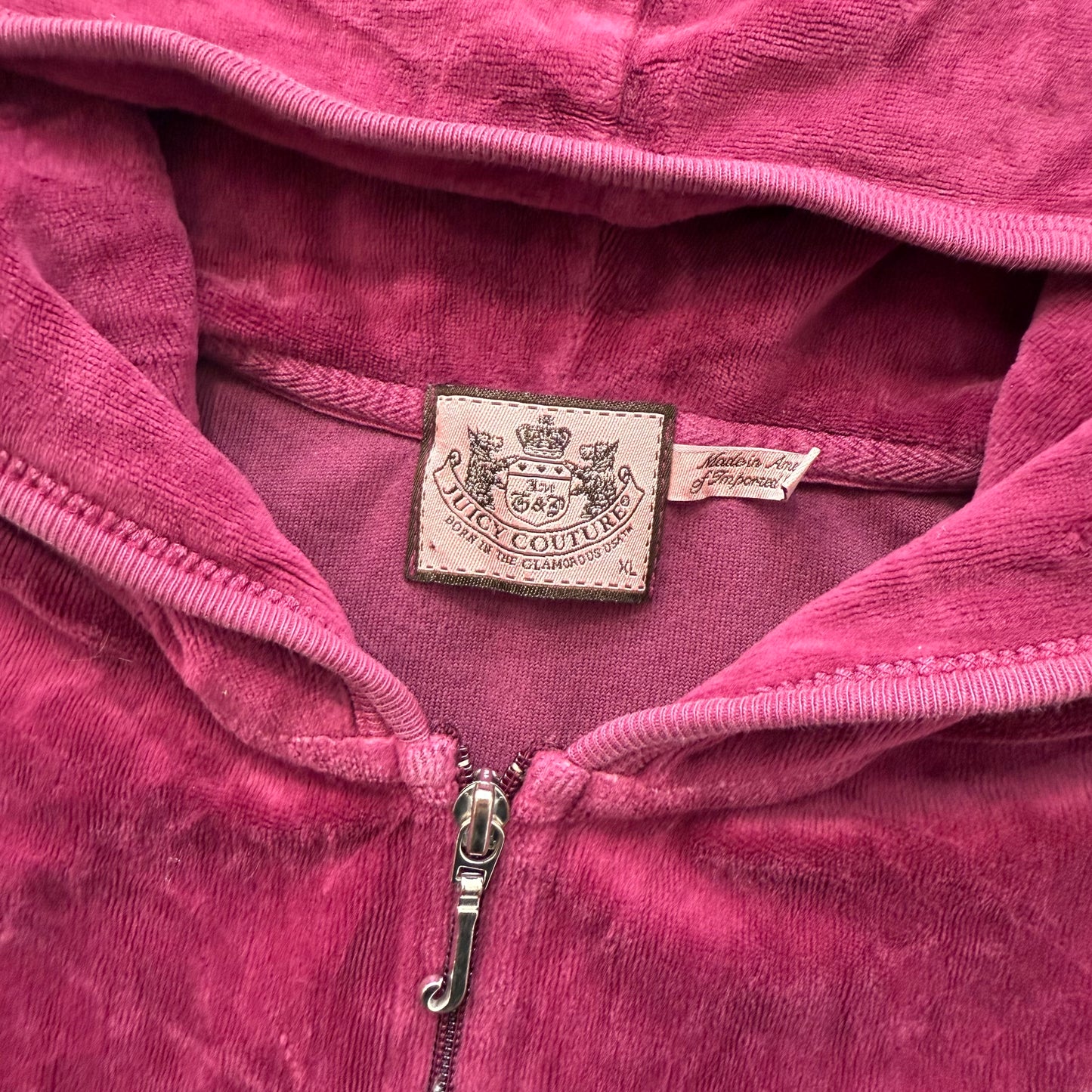 Juicy Couture Women's Berry Velour Zip Up Hoodie Split Kangaroo Pockets Size XL