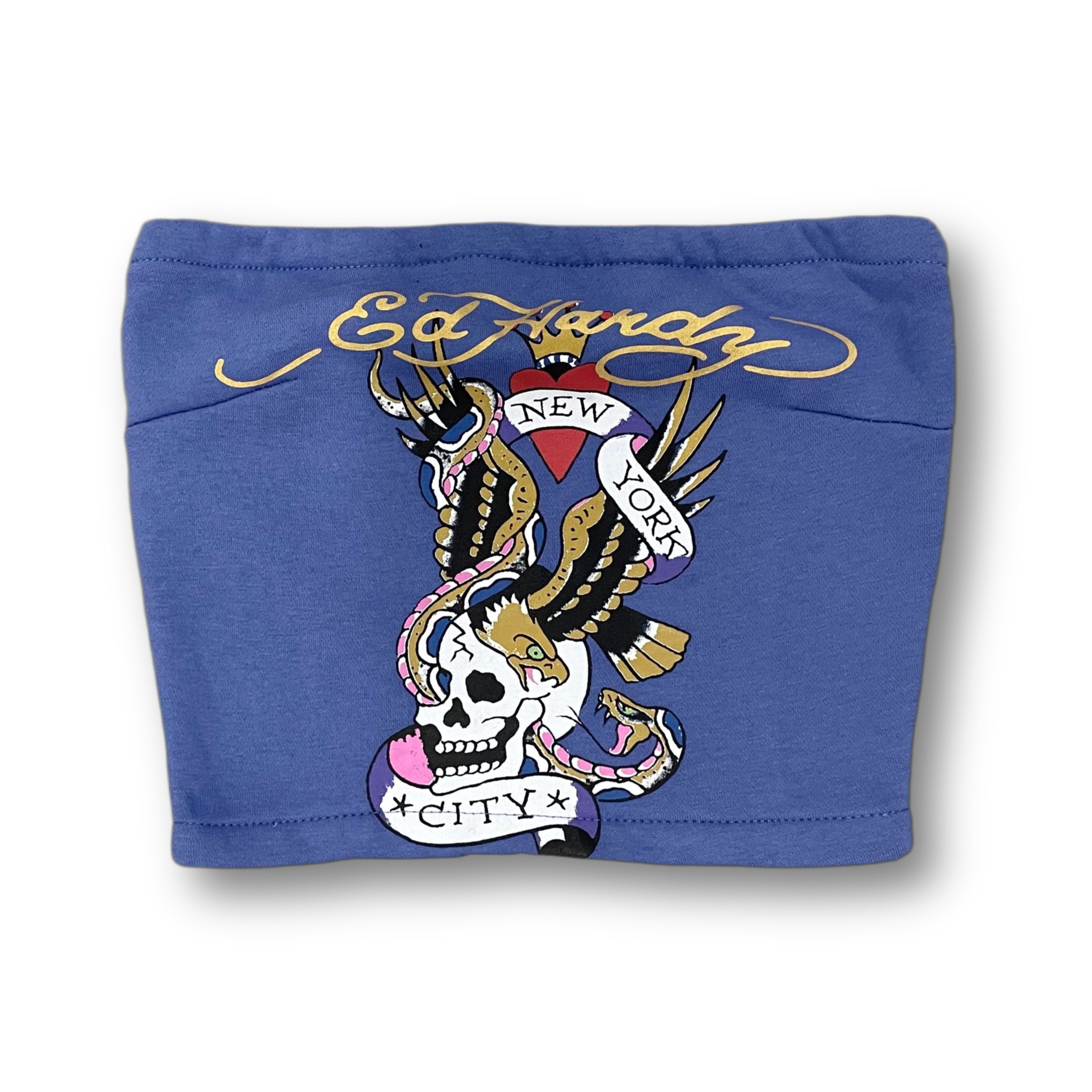 ED HARDY “NYC Skull” BLUE TUBE TOP