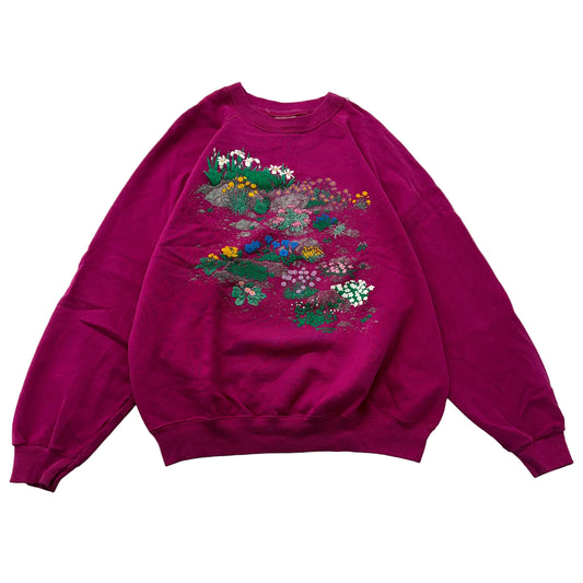 Hanes Vintage Magenta Floral Crewneck Sweatshirt USA Size XL photo 1