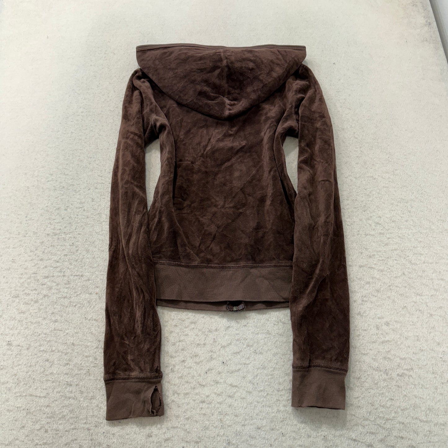 2003 Vintage Juicy Couture Women's Brown Velour Zip-Up Hoodie Pockets Size P