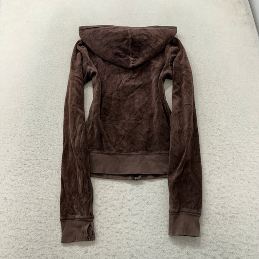 2003 Vintage Juicy Couture Women's Brown Velour Zip-Up Hoodie Pockets Size P