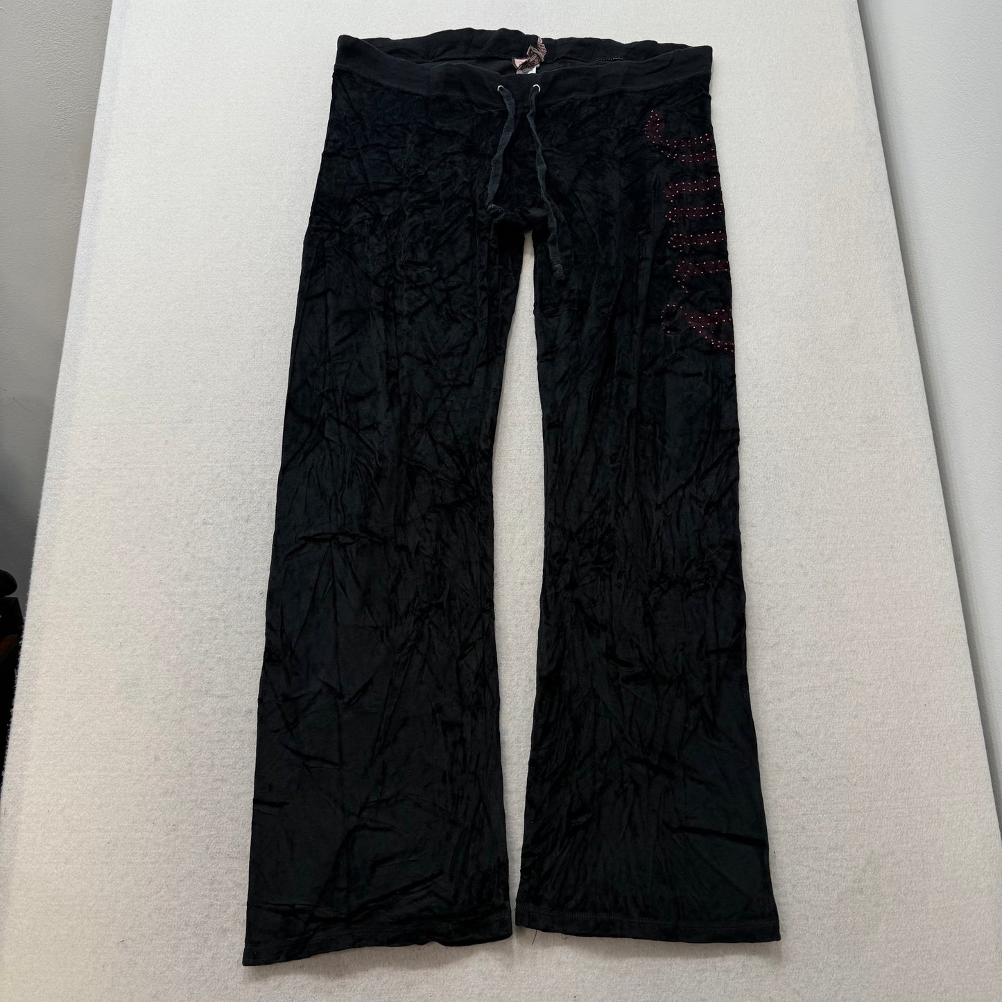 Juicy Couture Jet Black Velour Tracksuit Set Zip Up Hoodie & Flared Pant Size XL