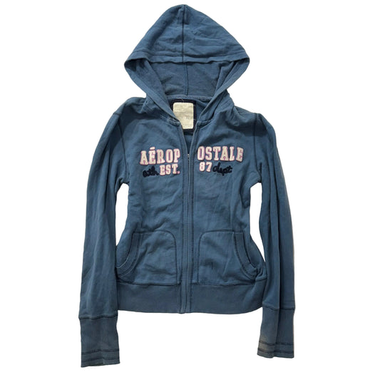 Aeropostale Slate Blue Cotton Full Zip Hoodie Long Sleeves Loungewear Size XL
