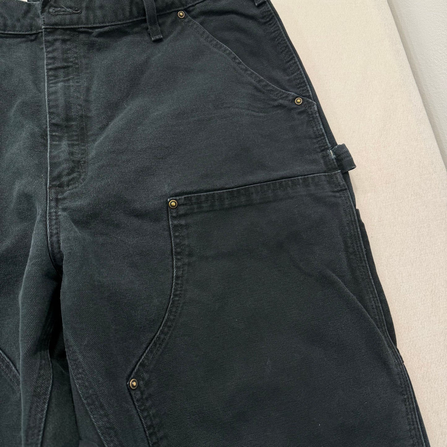 Carhartt Men's Black Washed-Duck Double Knee Work Pants Dungaree Fit Size 38