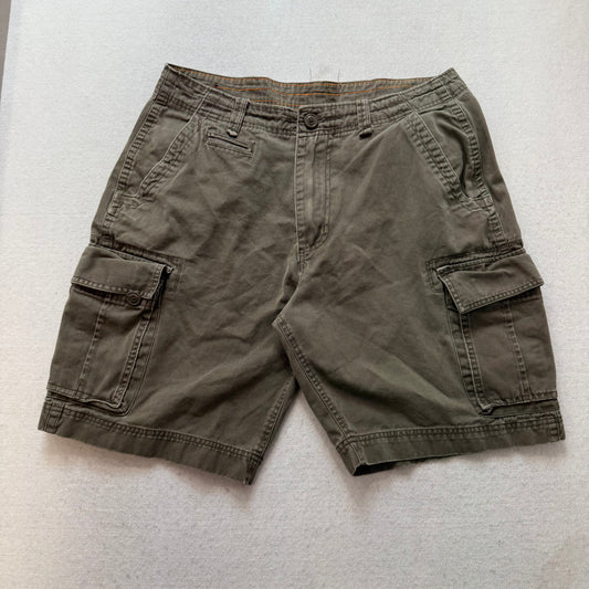 Men's Olive Green Cotton Relaxed Cargo Shorts Utility Pockets Streetwear Size 36