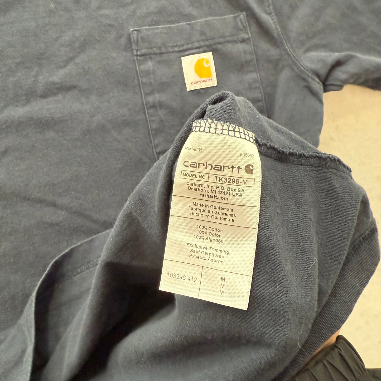 Carhartt Mens Navy 100% Cotton Dearborn Relaxed Pocket T-Shirt Casual Tee Size M