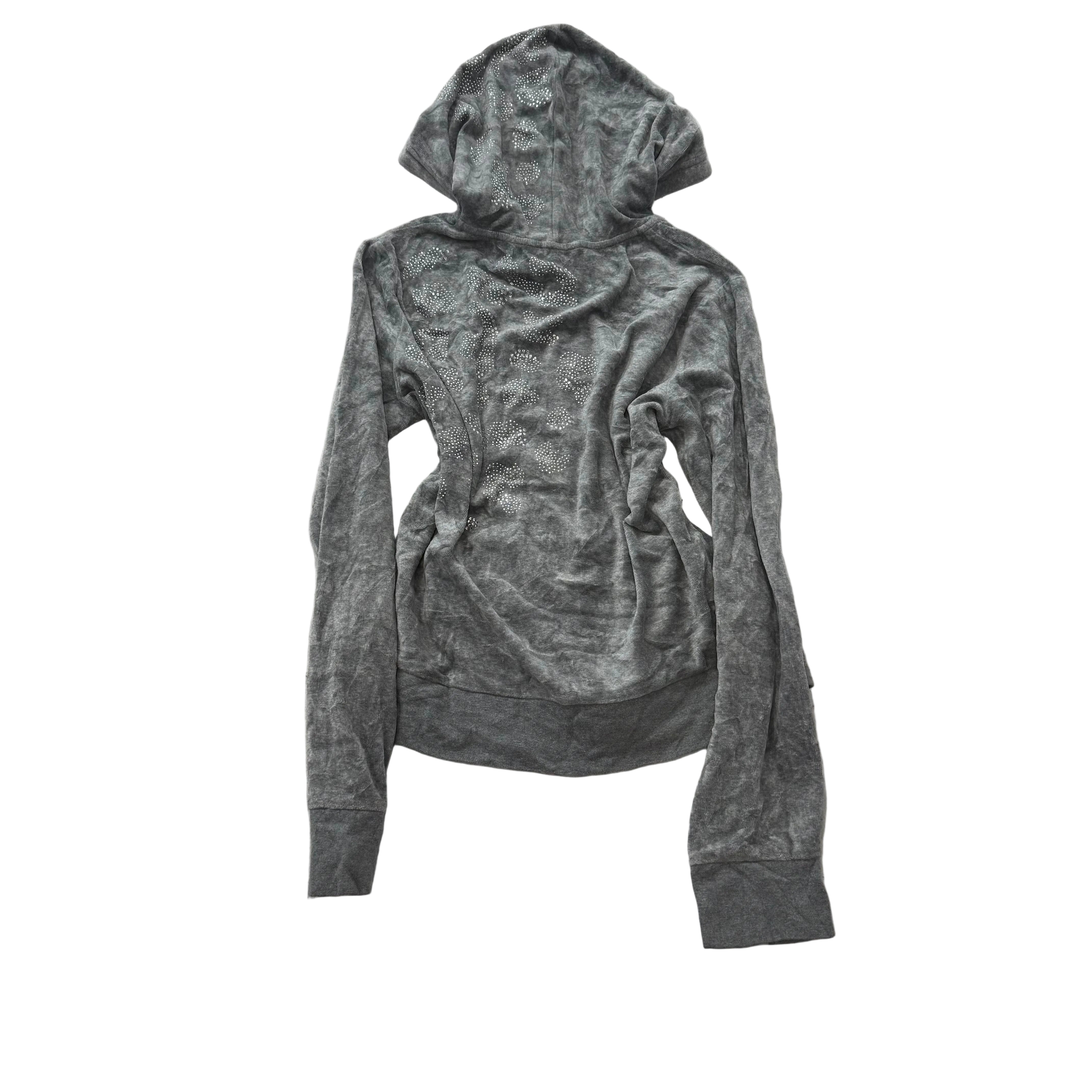 Juicy Couture Womens Gray Velour Zip-Up Hoodie Drawstring Pockets Classic Size L