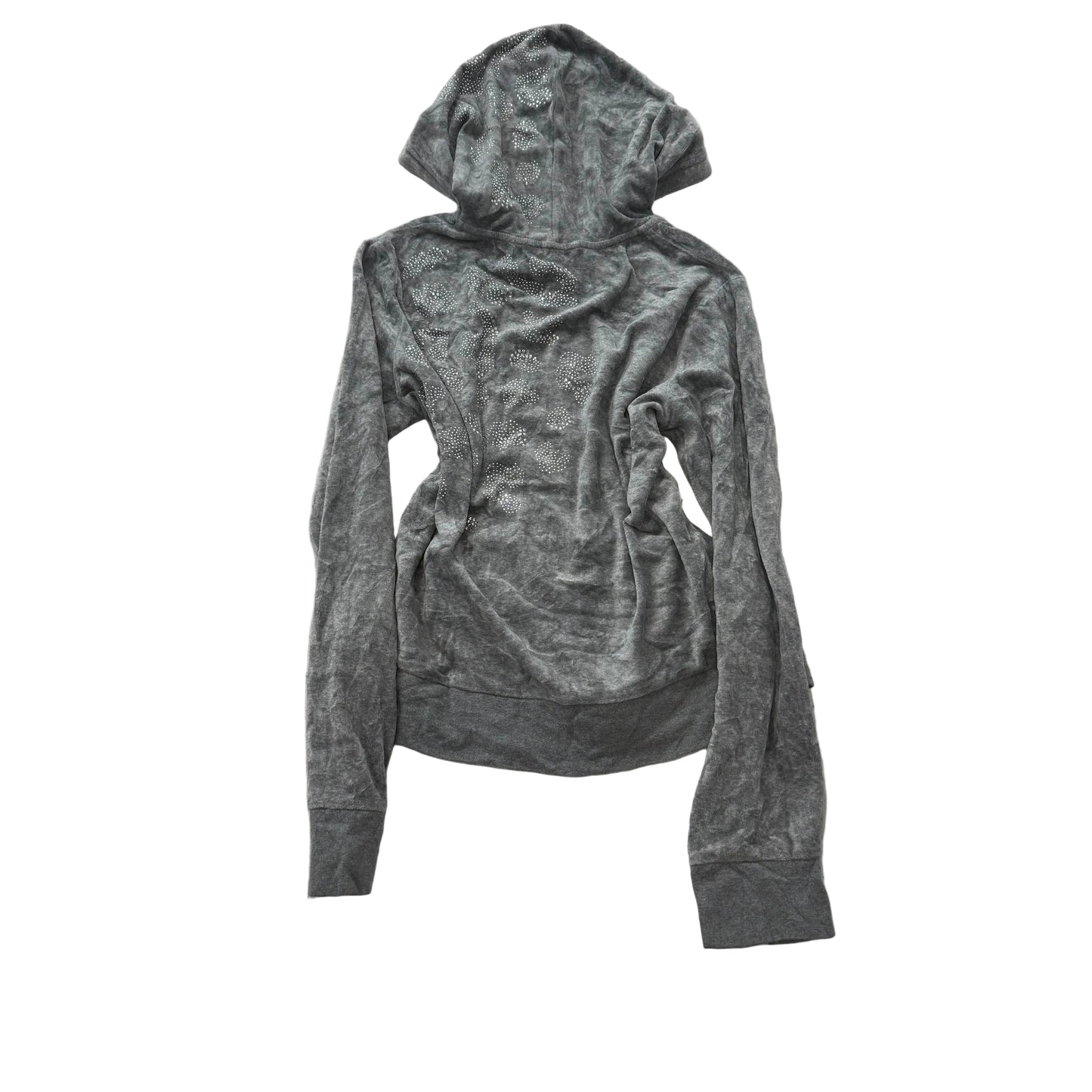 Juicy Couture Womens Gray Velour Zip-Up Hoodie Drawstring Pockets Classic Size L