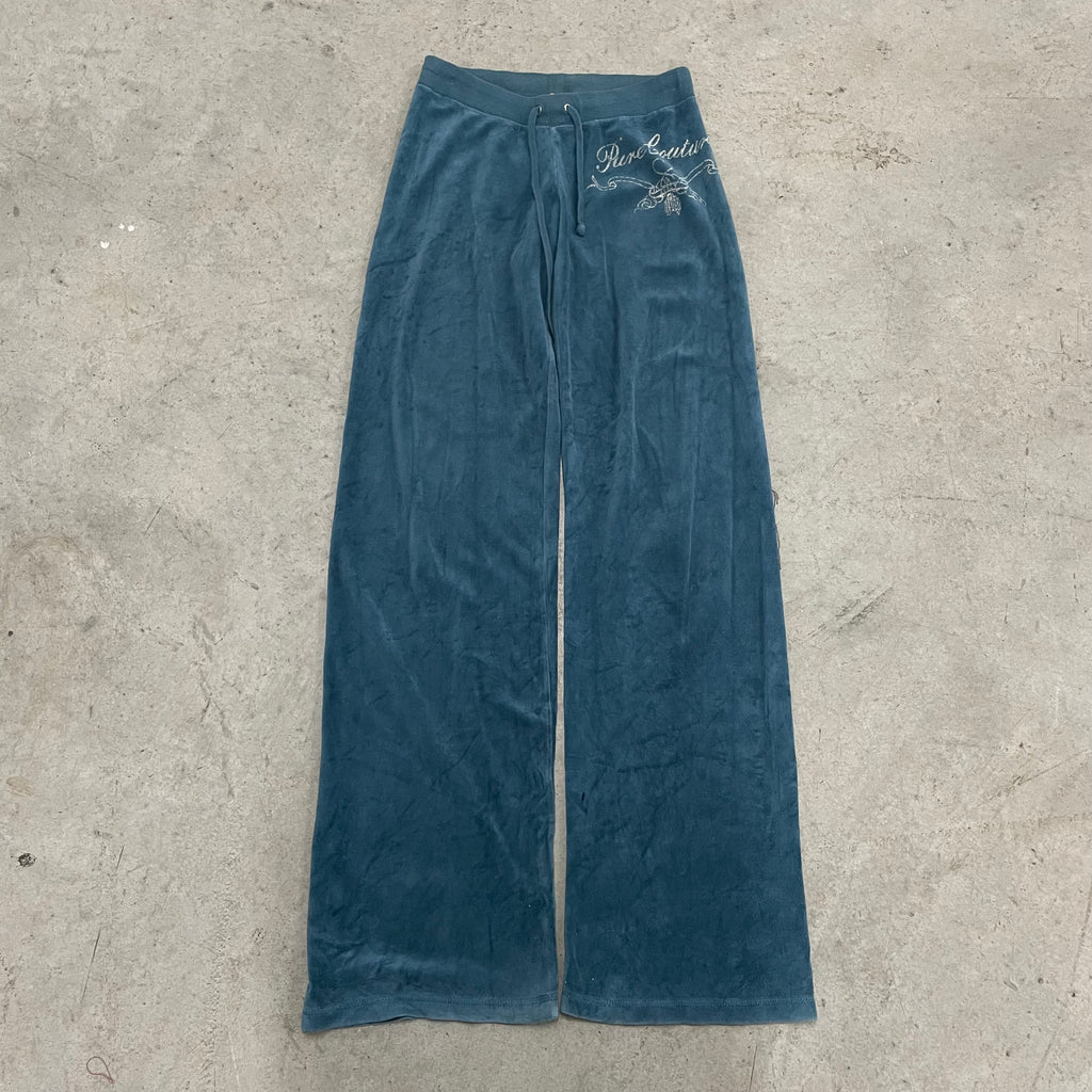 Vintage Juicy Couture Teal Velour Pants “Pure Couture” Design Size S