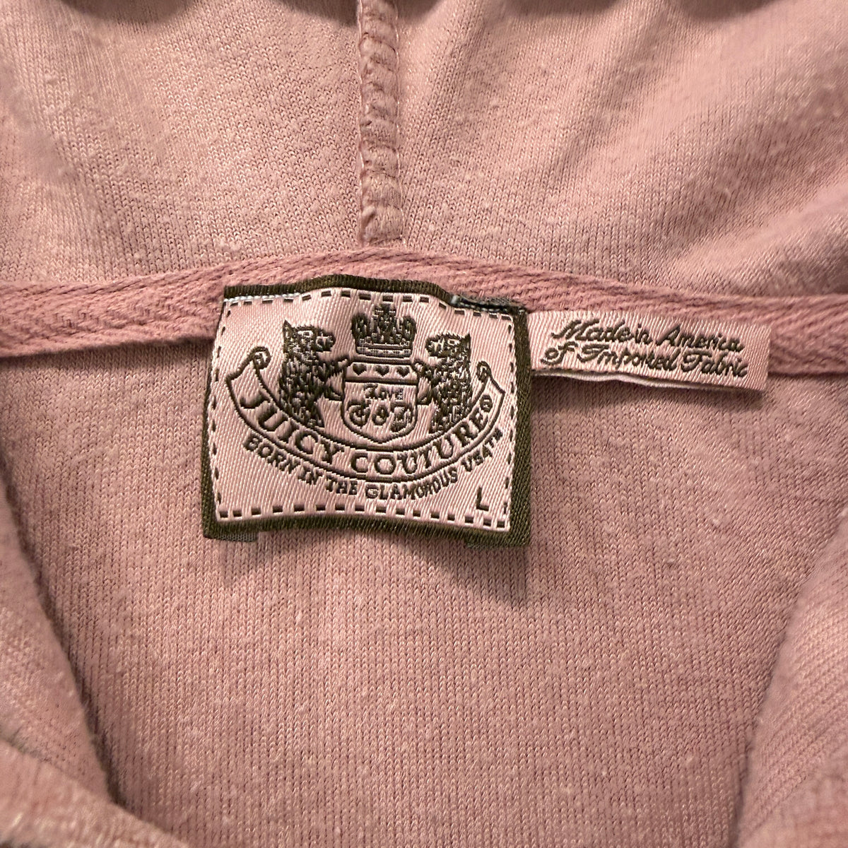Vintage Juicy Couture Women's Dusty Pink Zip-Up Hoodie Pockets Drawstring Size L