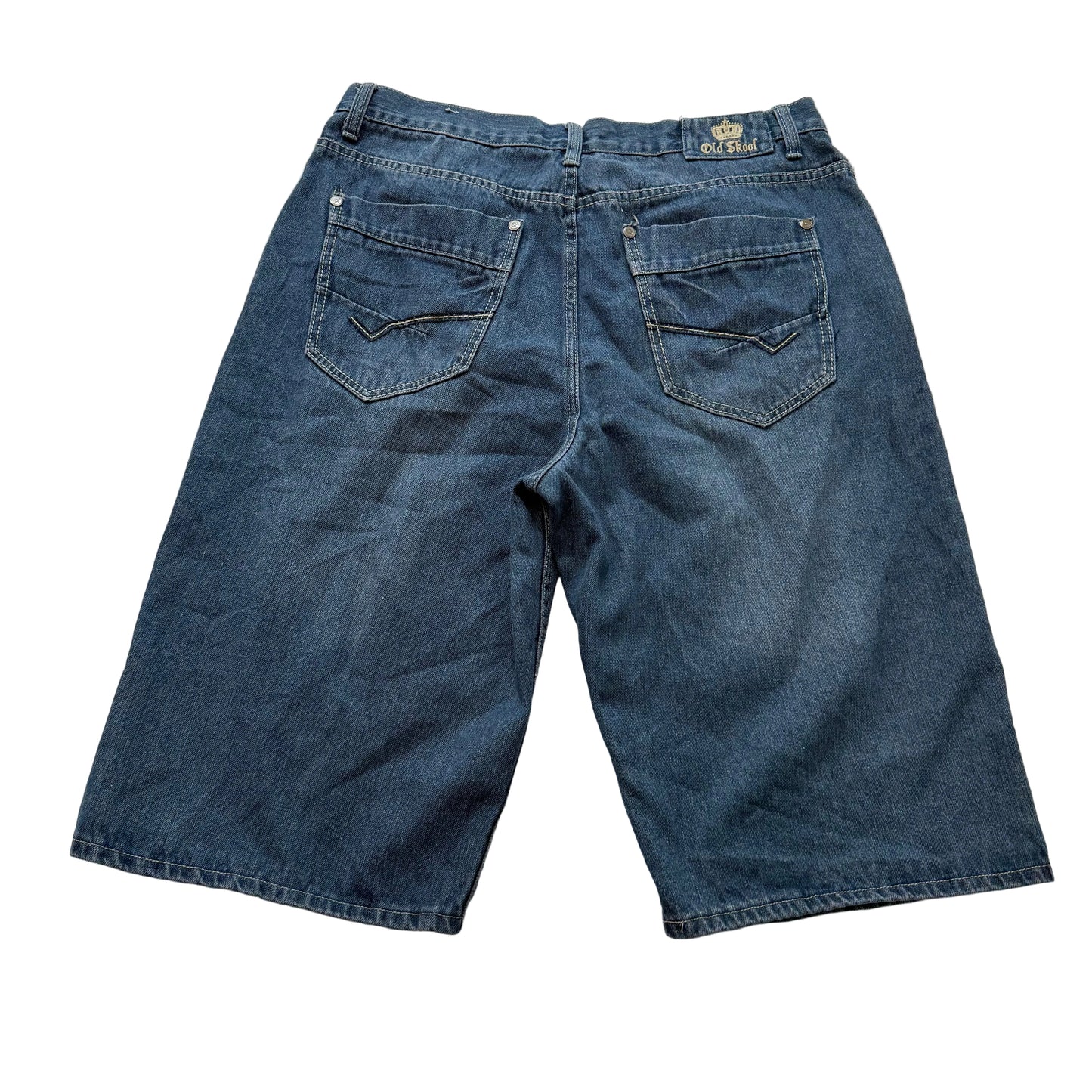 Old Skool Men's Medium Wash Blue Denim Straight Leg Shorts Streetwear Size 40
