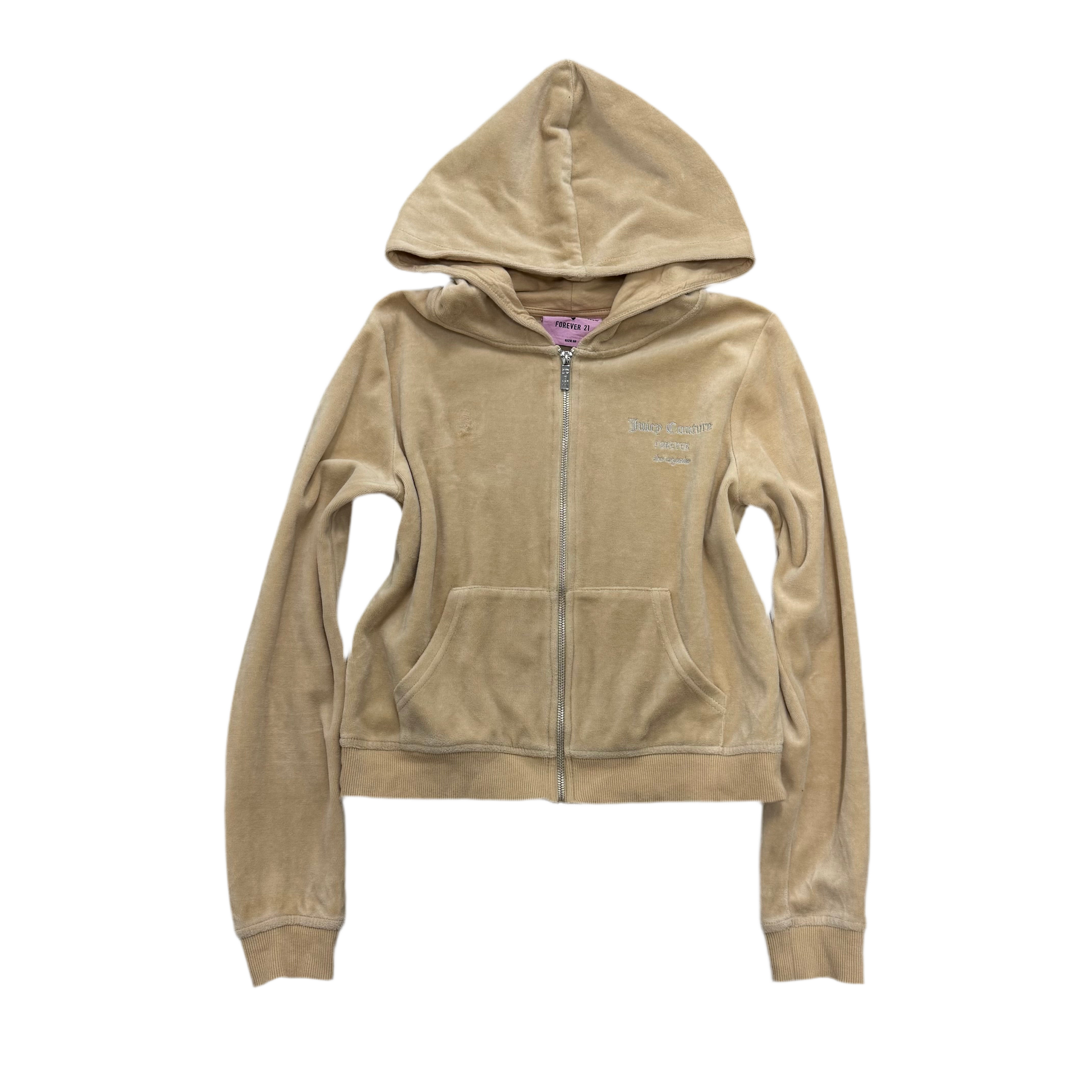 Sand Velour Juicy Couture X Forever 21 Hoodie w/ Rare Rhinestone Design SIZE M