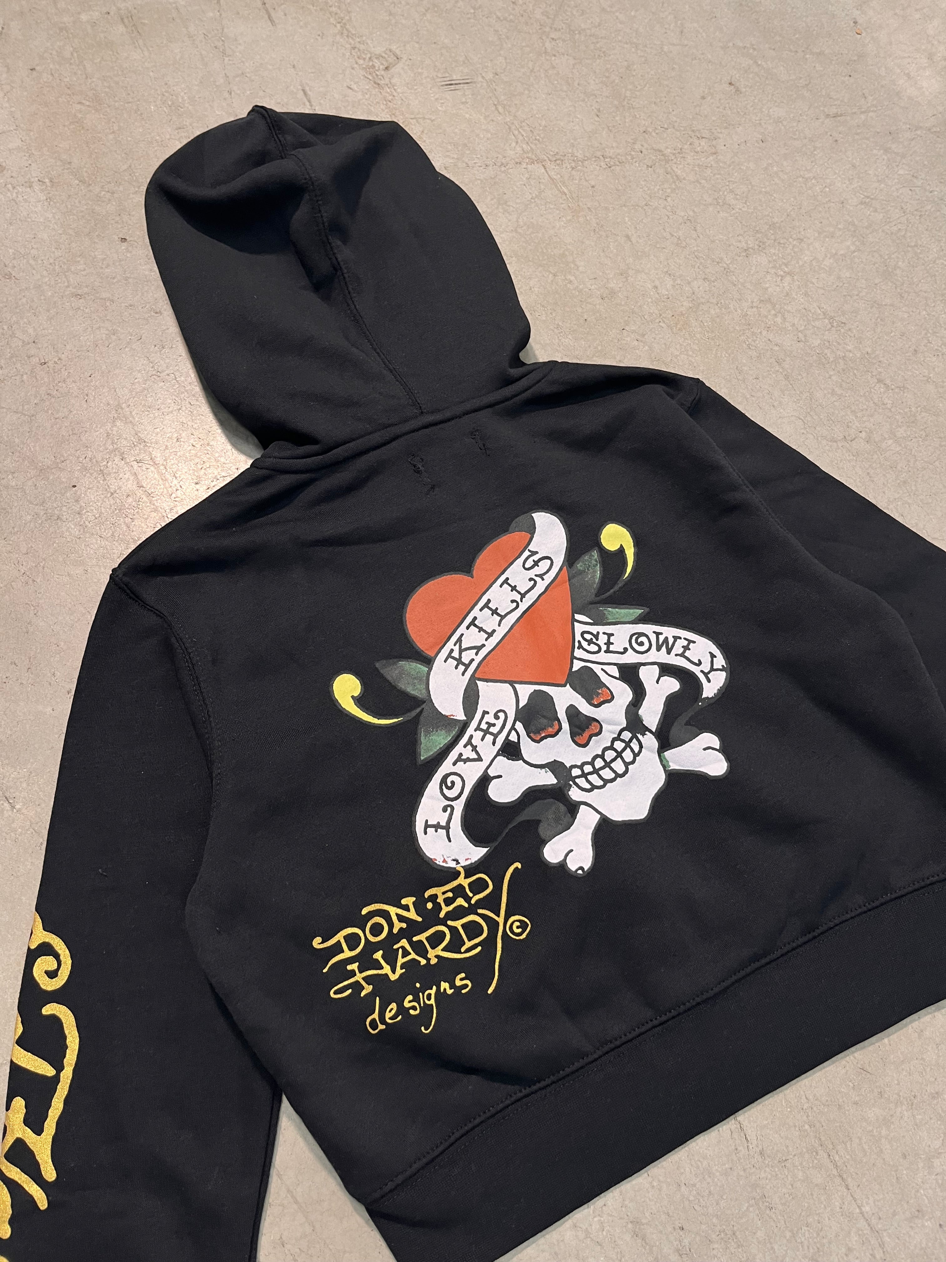 ED HARDY “LKS Skull” BLACK CROPPED ZIP UP HOODIE