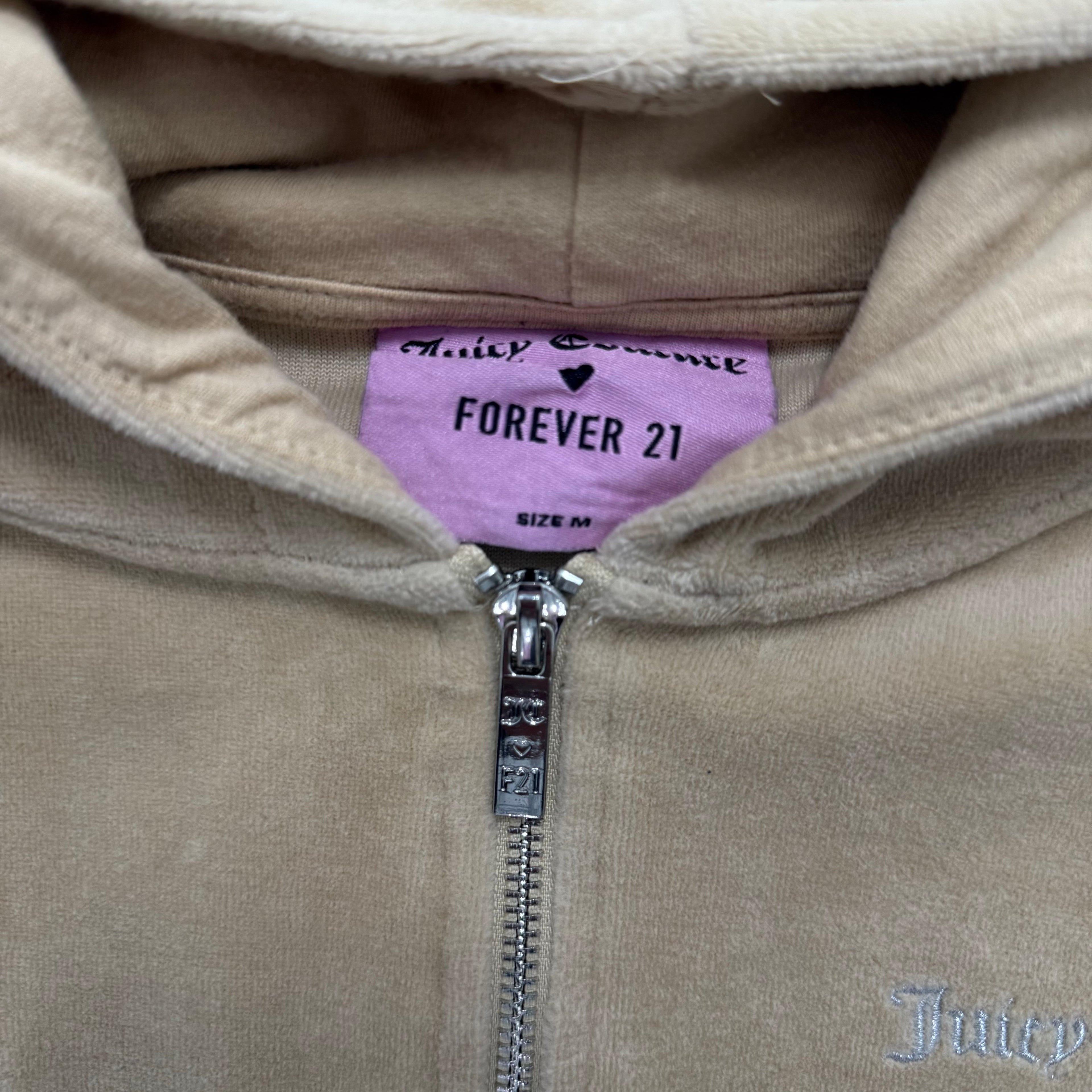 Sand Velour Juicy Couture X Forever 21 Hoodie w/ Rare Rhinestone Design SIZE M