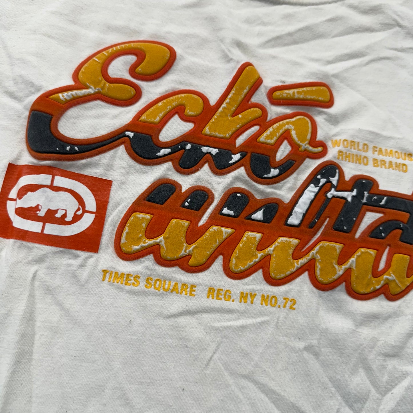 Ecko Unltd. Men White Cotton T-Shirt Short Sleeves Crew Neck Graphic Logo Size L