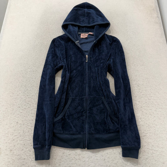 Juicy Couture Women's Navy Blue Velour Zip-Up Hoodie Butterfly Print Size XL