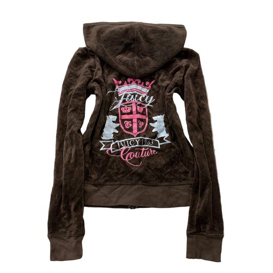 Vintage Juicy Couture Scottie Dogs Womens Brown Terry Cloth Zip-Up Hoodie Size L