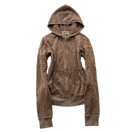 2003 Vintage Juicy Couture Womens Brown Terry Cloth Zip-Up Hoodie Pockets Size M
