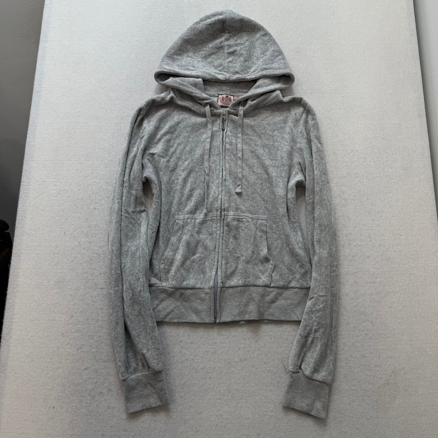 Juicy Couture Heather Gray Velour Tracksuit Set Zip Up Hoodie & Wide Pant Size M