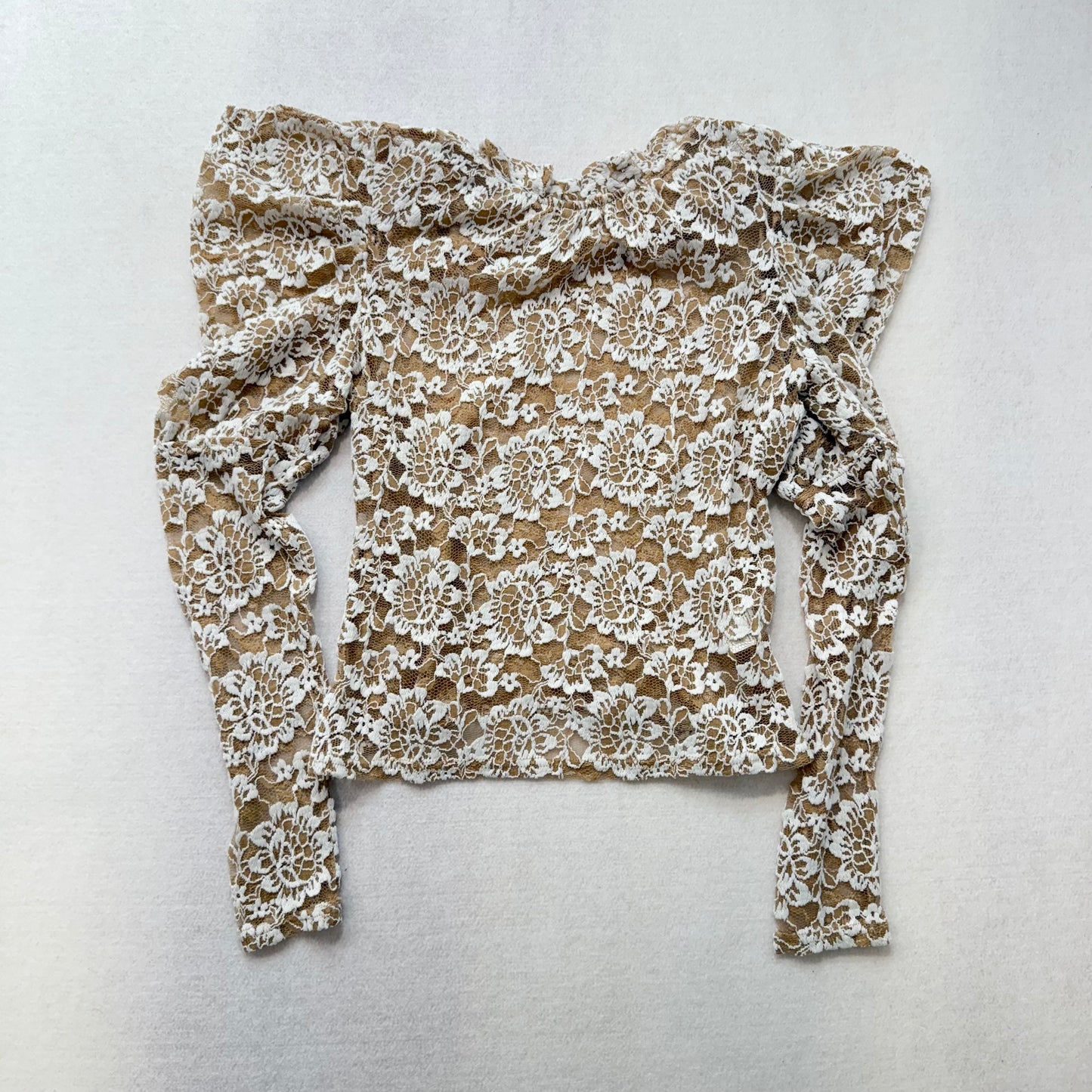 DOLAN khaki floral lace long sleeve top XS Petite - Clean Curriculums 