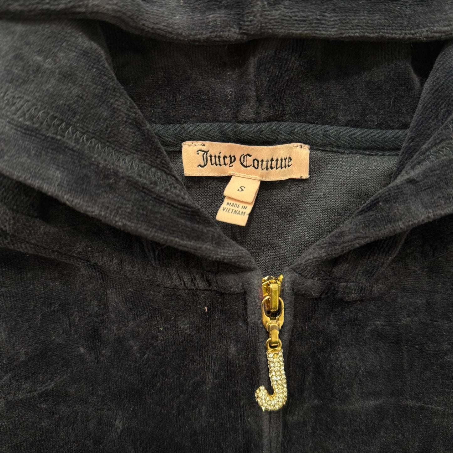 Juicy Couture Navy Blue Velour Tracksuit Set Zip Up Hoodie & Pant Graphic Size S