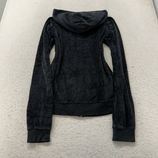 Juicy Couture Women's Black Zip-Up Hoodie Pockets Drawstring Classic Y2K Size M