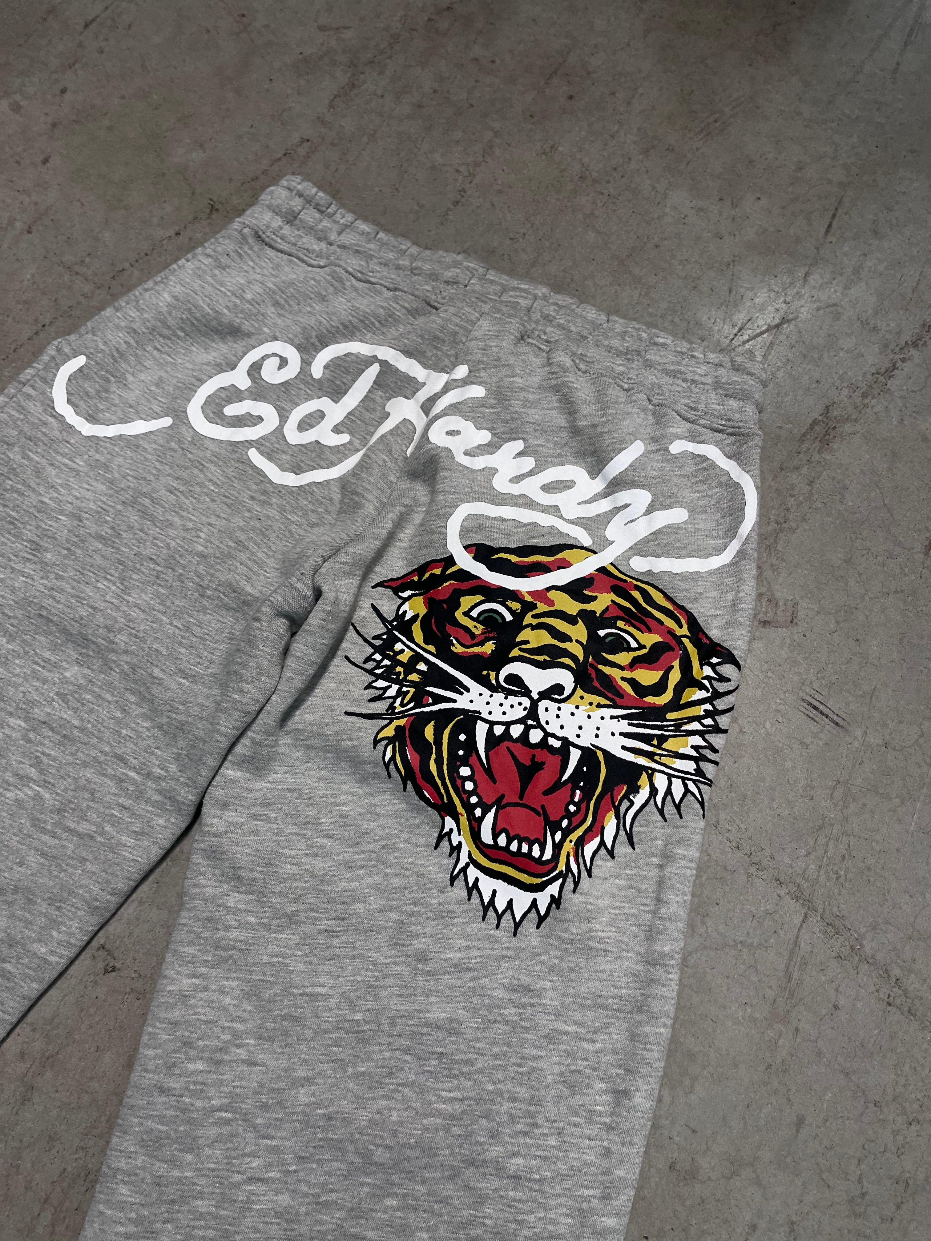 ED HARDY “Tiger Roar” GREY FLARE PANTS