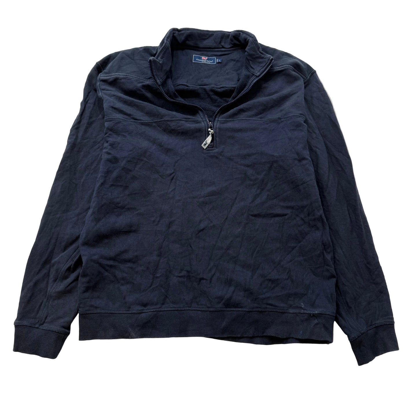 Vineyard Vines Mens Navy Blue Cotton Quarter-Zip Pullover Shep Shirt Logo Size L