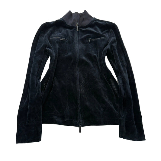 Lauren Ralph Lauren Women's Black Velour Zip-Up Track Jacket Mock Neck Size L