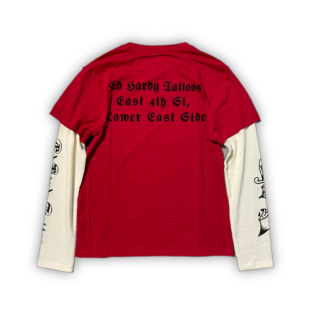 Ed hardy “Flame Skull” Cherry Red Thermal Tee