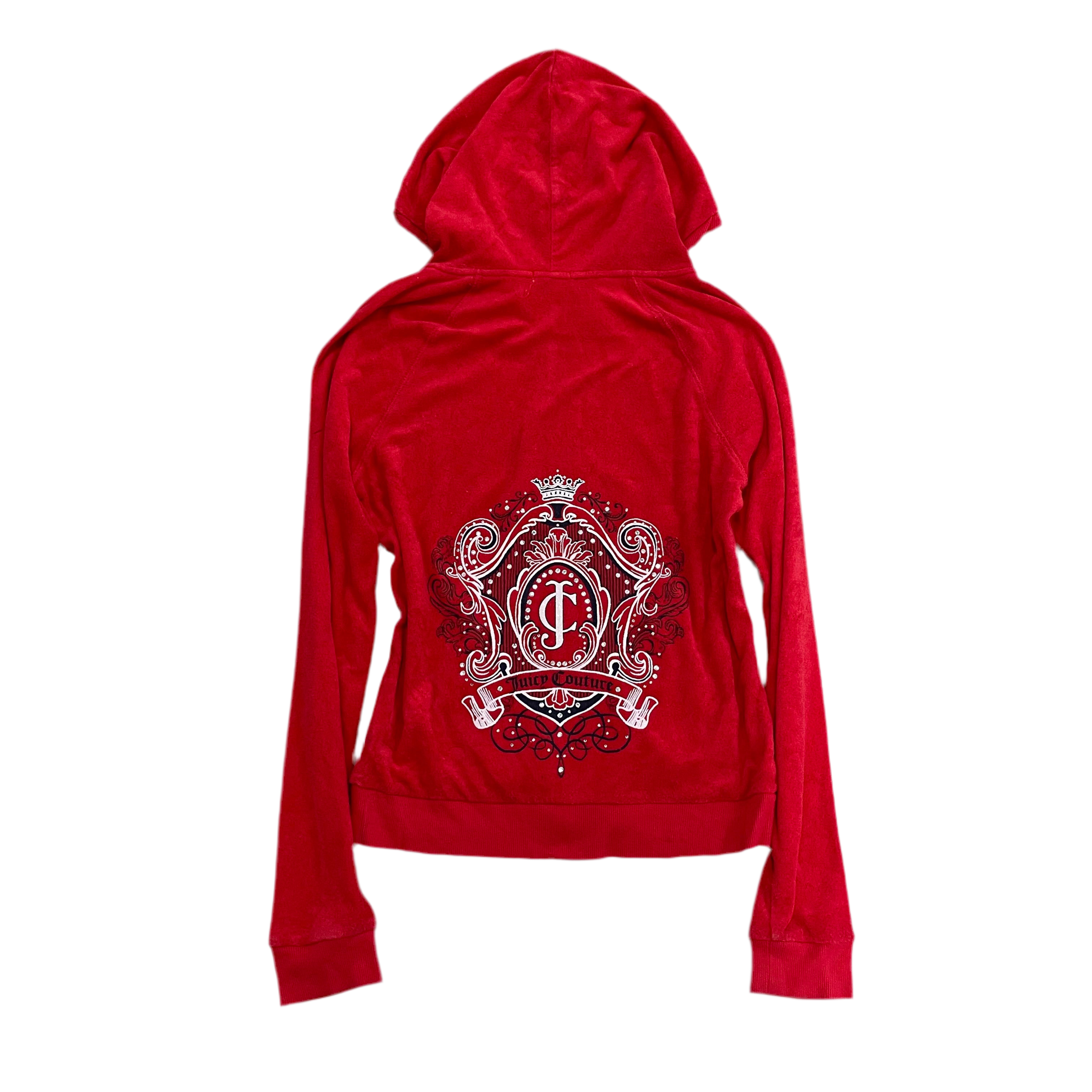 Vintage Juicy Couture Rhinestone Design Terry Cloth Red Zip Up hoodie size M