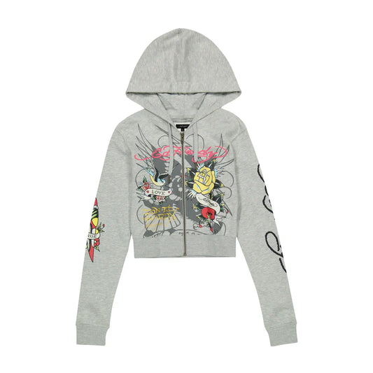 ED HARDY “BRAVE EAGLE” GREY CROPPED HOODIE